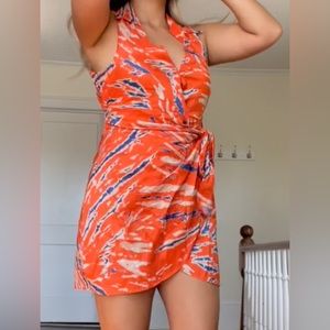 Orange and navy blue / royal blue tiger zebra animal print mini wrap up dress